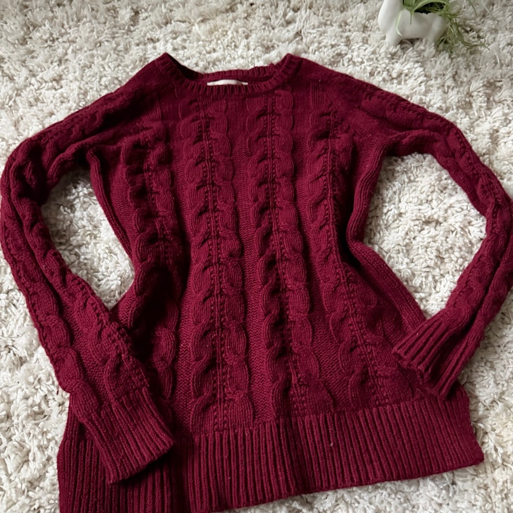 LOFT Deep Red Cable Knit Winter soft thick Sweater - Picture 2 of 5